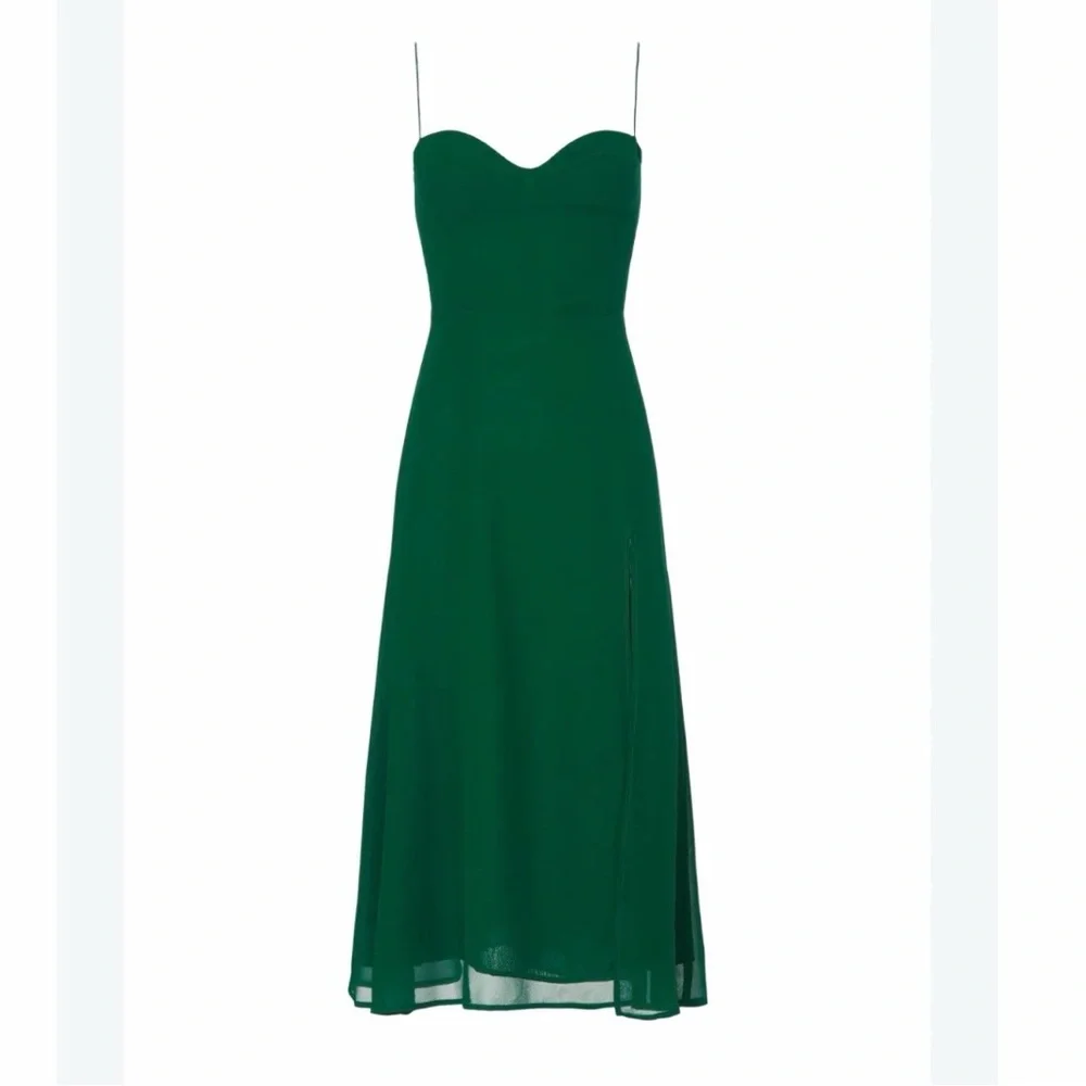 Reformation Juliette Dress In Emerald Green - Picture 3 of 13